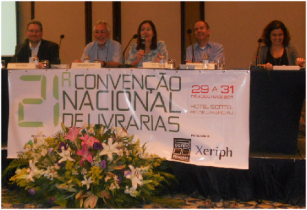 Os debatedores Marcos Merlin, João Henrique Grossi, Milena Duchiade, Marcilio Pousada e Camila Cabete